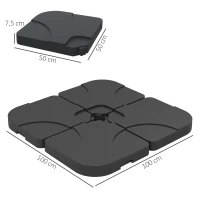 Outsunny Schirmfuß, Gewichte für Schirmständer, 4-teilig, befüllbar, HDPE, schwarz, 50 x 50 x 7,5 cm(m-3)