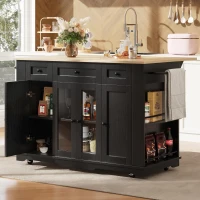 Stylish Kitchen Island with Foldable Worktop and Dining Extension, Space-Saving Dining Cart for Cosy Flats, 151.5L x 60W x 91.5H cm, Black(m-1)