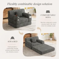 1-Seater Sleeper Sofa with Metal Frame and High-Density Foam, Convertible Chair Bed for Living Rooms or Home Offices, 107L x 80W x 81H cm, Dark Gray(m-6)