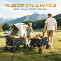 Outsunny Carucior plaja pliabil cu roti fata pivotante 360° si maner telescopic 108x55x55 cm negru(m-4)
