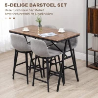 HOMCOM 5-delige Bargarnituur, Tafel en 4 Stoelen, Knoopafwerking, Dikke Bekleding, Linnenlook, Grijs(m-4)