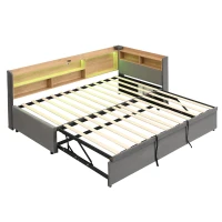 Practical Upholstered Daybed with Pull‑Out Trundle, Perfect Bed Frame for Studios, Living Rooms, or Guest Spaces, 201L x 105W x 85H cm, Grey(m-11)