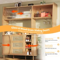 Adjustable-Feet Dining Room Cupboard with Wine Glass Holders, High-quality Sideboard with for Kitchen or Hallways, 140L x 40.5W x 174.5H cm, Wood(m-4)