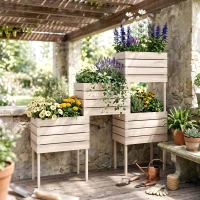 Outsunny Jardinières sur Pieds carrés potagers - Lot de 4 jardinières sur Pied modulables - 50L x 30l x 60H cm(m-8)