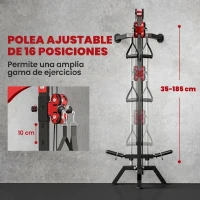SPORTNOW Máquina Polea Alta y Baja de Pared de Polea Ajustable en 16 Posiciones con Barra para Jalones para Casa en Gimnasio(m-5)