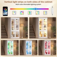 Modern Display Cabinet with Integrated LED Mood Lighting, Adjustable-Shelf Tall Bookcase for Industrial Interiors, 80L x 40W x 180H cm, White(m-6)