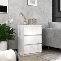 HOMCOM Cómoda con 3 Cajones Cómoda de Dormitorio Moderno con Diseño Anti-vuelco 55x34x75 cm Blanco Brillo(m-10)