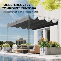 Outsunny Telo Pergola per Esterni Anti UV in Poliestere Grigio Scuro con 8 Fori di Drenaggio, 392x350 cm(m-5)