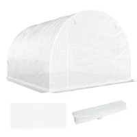 Outsunny Gewächshausfolie 3 x 3 m, wasserdicht Polyethylenfolie mit Rolltür, 6 Fenster, UV Schutz NUR Folie Weiß(m-11)