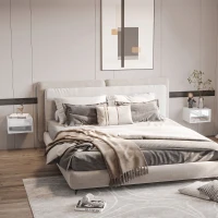HOMCOM Set of Two Floating Bedside Tables - High Gloss White(m-2)