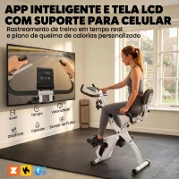 SPORTNOW Bicicleta Estática Dobrável com 8 Níveis de Resistência, Volante, Ecrã LCD, Bluetooth, Pulsómetro e Selim Ajustável(m-5)