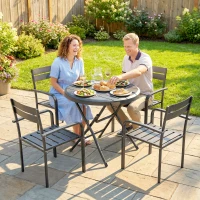 Outsunny Gartentisch, rund, klappbar, für 4 Personen, Holzoptik, Stahl+Kunststoff, dunkelgrau, 80 x 80 x 73 cm(m-8)