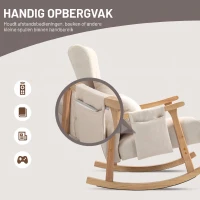 HOMCOM Schommelstoel babykamer Comfortabele Kleine Babywieger Brede Zit Lendekussen Beukenframe Nacht Beige(m-6)