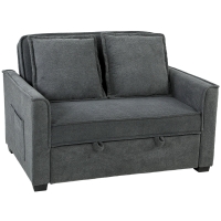 HOMCOM Sofá-Cama 2 Lugares 3 em 1 com Encosto Ajustável Bolsos Laterais 2 Almofadas para Sala Cinzento Escuro