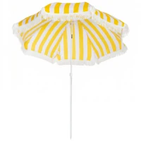 Outsunny Sombrilla de Playa con Flecos Ø180 cm Sombrilla de Terraza Exterior Altura Ajustable Inclinación 30° Amarillo y Blanco(m-11)