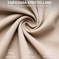 HOMCOM Sillón Reclinable Manual hasta 135° Tapizado en Lino Reposapiés Muelles Ensacados Respaldo Alto y Patas de Madera Beige(m-6)