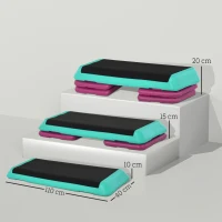 HOMCOM Steppbrett höhenverstellbar Fitness Stepper 3 Stufen (10/15/20 cm) Rutschfest Stepbench für Zuhause Fitnessstudio Büro Kunststoff Schwarz+Grün+Violett(m-3)