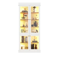 Modern Display Cabinet with Integrated LED Mood Lighting, Adjustable-Shelf Tall Bookcase for Industrial Interiors, 80L x 40W x 180H cm, White(m-12)