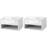 HOMCOM Set of Two Floating Bedside Tables - High Gloss White(m-10)