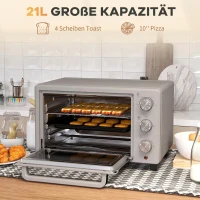 HOMCOM Minibackofen, 21 L Toasterofen mit 1 Drahtgestell und 1 Backblech, 3 Kochmodi, 100 °C-230 °C, Edelstahl, Glas, Silber(m-4)