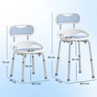 HOMCOM Shower Chair with Padded Seat Adjustable Height Shower Stool Bath Seat with Back and Anti-Slip Feet(m-3)