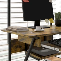 HOMCOM Mesa de Computador com Rodízios e Prateleiras de Arrumação Estação de Trabalho com Bandeja para Teclado 80x50x130 cm Castanho(m-4)