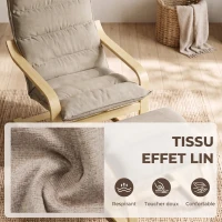 HOMCOM Fauteuil de Salon avec Repose-Pied, Fauteuil d'Appoint en Lin, Assise Large, Dossier Haut, Bascule Douce, Beige(m-7)