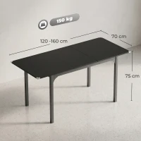 HOMCOM Table à manger extensible de 4 à 6 personnes, pieds en acier, pour petits espaces, salle à manger, noir(m-3)