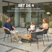 Outsunny Set 4 Scaune de Grădină, cu Brațe și Spătar Perforat, din PP și Metal, 61x51x74 cm, Gri Închis(m-4)