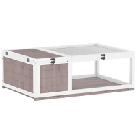 PawHut Casa para Tortugas de Madera con Techo de Malla y Paneles Laterales Transparentes Extraíbles 91x60,5x32 cm Marrón Claro(m-11)