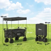 Outsunny Carro Plegable con Toldo Desmontable Longitud y Ángulo del Mango Ajustables y Bolsa de Transporte Carga 100 kg Negro(m-3)