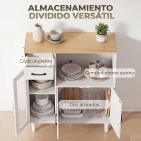 HOMCOM Aparador de Cocina Moderno con Puerta de Acrílico Cajón Estante Ajustable Compartimento Abierto 80x34x91 cm Blanco(m-5)