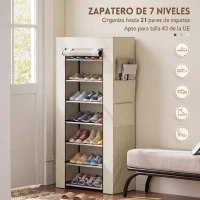 HOMCOM Zapatero de 7 Niveles, Zapatero Estrecho de Acero con Funda de Tela no Tejida 2 Bolsillos para 14-21 Pares Beige(m-4)