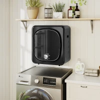 HOMCOM Secadora de Evacuación 3 kg 800W Función Antiarrugas Función Esterilizar 5 Programas Carga Frontal 48x40x56 cm Negro(m-8)