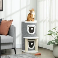 PawHut Árbol Rascador para Gatos Árbol para Gatos 76 cm con Cama 2 Cuevas Postes de Sisal Alfombra Bolas para Jugar Gris(m-10)