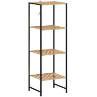 HOMCOM Standregal Badregal aus Bambus und Stahl, mit 4 Ablagen, 4-stöckiges Bücherregal, 36,5 x 33 x 110 cm, Natur(m-1)