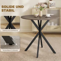 HOMCOM Runder Küchentisch, 80 cm, kompakte Tischplatte, Spanplatte, Metall, Braun(m-6)