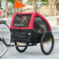 PawHut Hundeanhänger Faltbar mit Reflektoren Mesh-Fenster Rädern Tür Sicherheitsflagge für Hunde bis 20 kg 138x70x89 cm Rot(m-10)