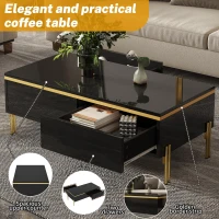 Spacious Coffee Table with 2 Hidden Drawers, Versatile Room Table for Italian-Style Rooms or Cream-Toned Spaces, 100L x 50W x 36H cm, Black(m-5)