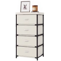 HOMCOM Comodă pentru dormitor cu 4 sertare textile, cadru din oțel, comodă pentru living, birou, dressing, bej(m-8)