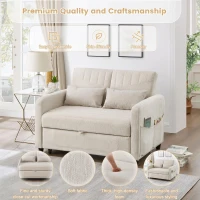 Adjustable Sofa Bed with 3-Level Backrest, Comfortable Couch for Small Apartments, Living Rooms, or Bedrooms, 112L x 169W x 59H cm, Beige(m-7)