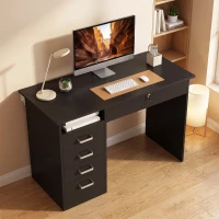 HOMCOM Bureau moderne avec 5 tiroirs, grand plateau, 1 compartiment ouvert, tiroir verrouillable, 110 x 50 x 76cm, noir(m-9)