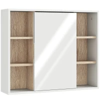 HOMCOM Armoire murale, meuble salle de bain avec miroir, miroir salle de bain avec rangement, placard à portes et 6 compartiments ouverts, 60 x 14,5 x 49,4 cm, blanc(m-12)