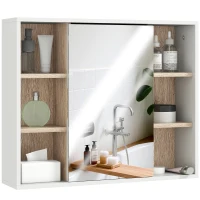 HOMCOM Armoire murale, meuble salle de bain avec miroir, miroir salle de bain avec rangement, placard à portes et 6 compartiments ouverts, 60 x 14,5 x 49,4 cm, blanc(m-1)