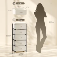 HOMCOM Comodă pentru dormitor cu 5 sertare din textil, cadru din oțel, comodă pentru living, birou, dressing, bej(m-3)