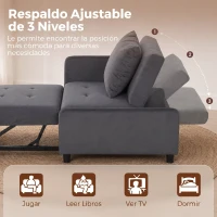 HOMCOM Sofá Cama 1 Plaza Convertible 4 en 1 Sillón Cama Tapizado en Terciopelo Respaldo Ajustable Gris Oscuro(m-5)