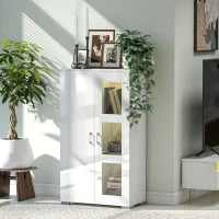 HOMCOM High Gloss Sideboard, Display Cabinet with 16-Colour RGB LED Lights and Remote Control, Modern Storage Cupboard with Glass Doors and Shelves for Living Room, Dining Room, Kitchen, White(m-10)