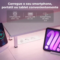HOMCOM Secretária com Luzes LED Gavetas Tomadas Portas USB e Suporte para Monitor 155,5x48x88,5 cm Branco(m-5)