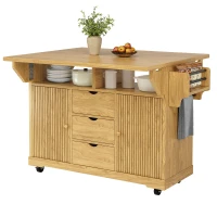 Foldable Serving Trolley with Ample Storage and Snack Racks, Mobile Kitchen Island for Balconies or Dining Room, 142.5L x 40W x 95H cm, Natural+Light Brown(m-12)