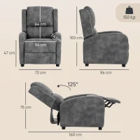 HOMCOM Sillón Relax Reclinable Manual Tapizado en Cuero Sintético Instalación Rápida Reposapiés Acolchado Grueso Gris(m-3)